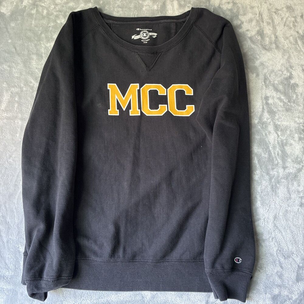 Vintage 80s MCC Champion Reverse Weave Crewneck Size Large - Bleach Dotes